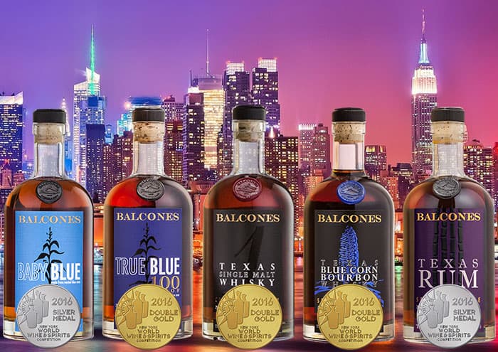 Various Balcones bottles with awards